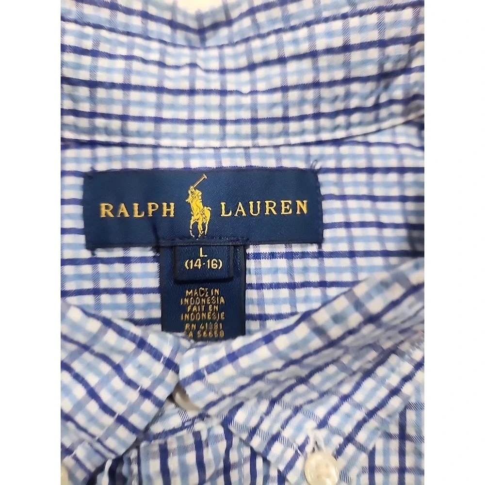 Ralph Lauren Boys‎ Nautica Seersucker Long Sleeve Button Down Shirt, Navy  Large